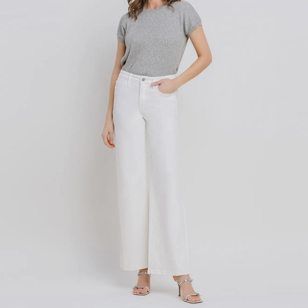 VERVET by FLYING MONKEY OPTIC WHITE HIGH RISE WIDE LEG JEANS - Picture 4 of 14